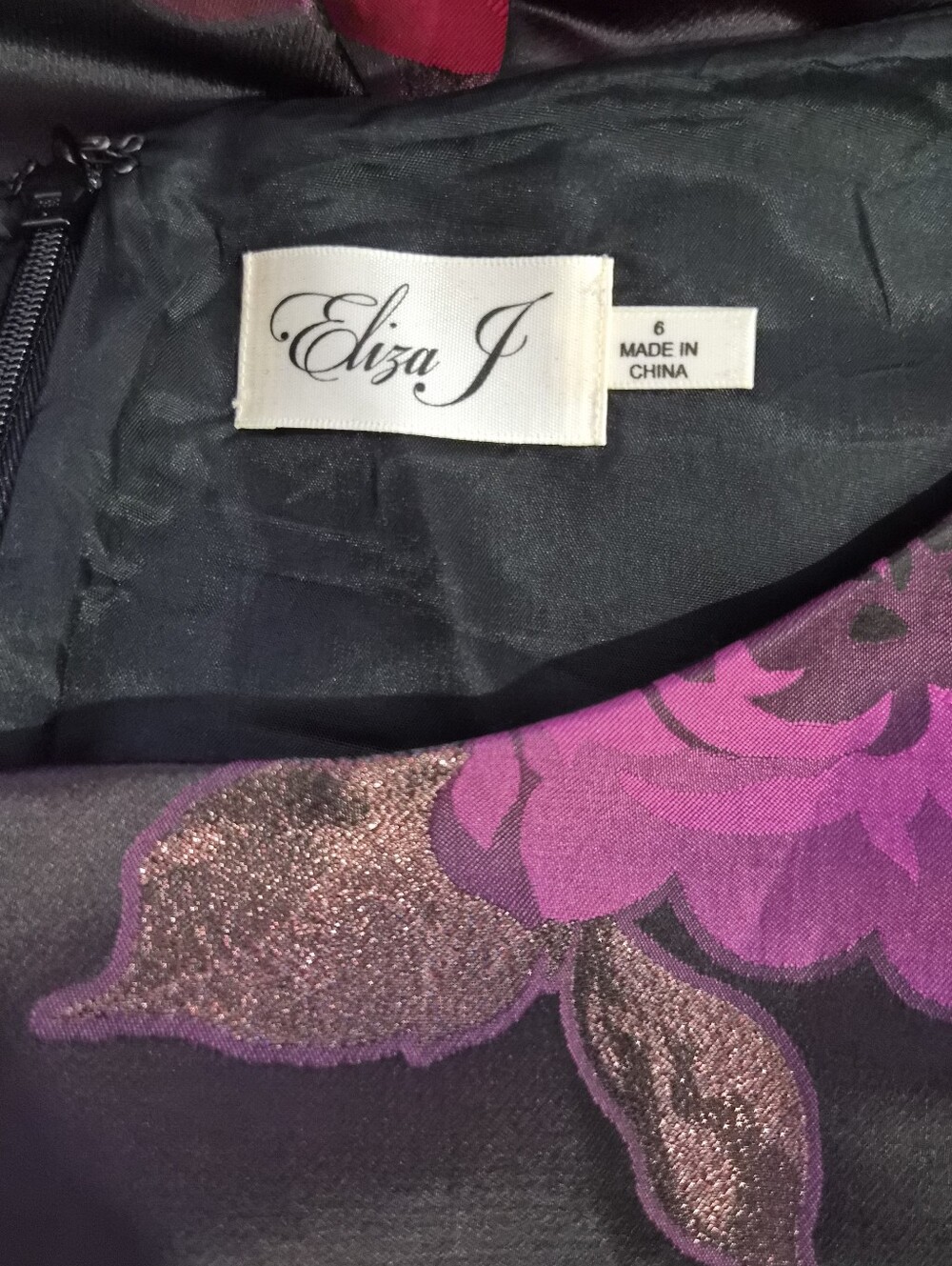 Eliza J Black Embellished Metallic Jacquard Floral Fit-and-Flare Dress Size 6 - Picture 12 of 14
